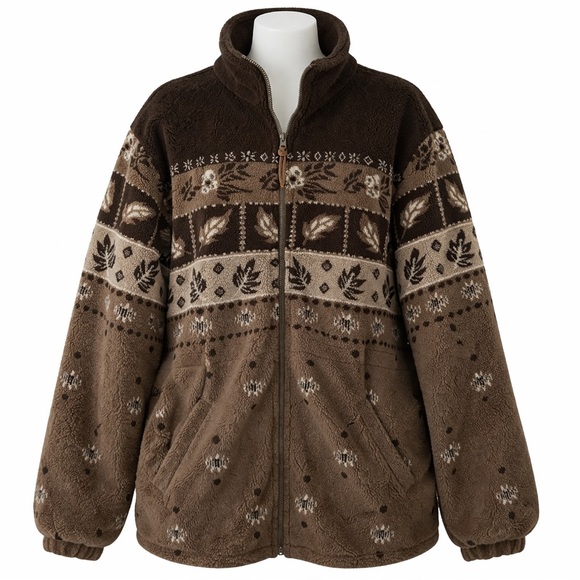 Northern Reflections Tops - Size XL Vintage Northern Reflections Women’s Fair Isle Fleece Jacket Brown Zip